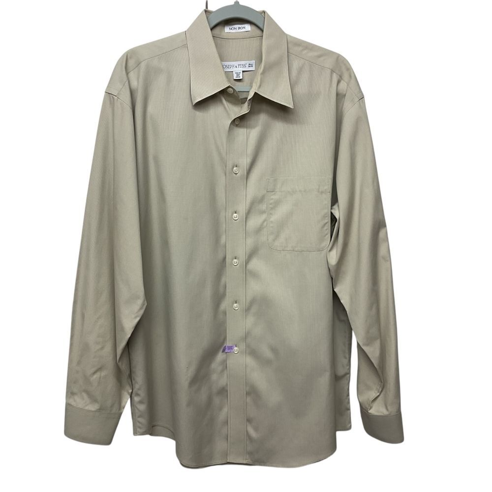 Joseph & Feiss Men's Non Iron Long Sleeve Button Down Dress‎ Shirt Khaki Sz 16.5